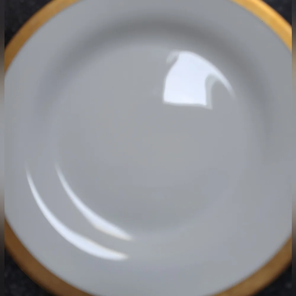 Pottery Barn White Porcelain Gold Gilded Rim Set Of 4 Dinner Plates 8.5